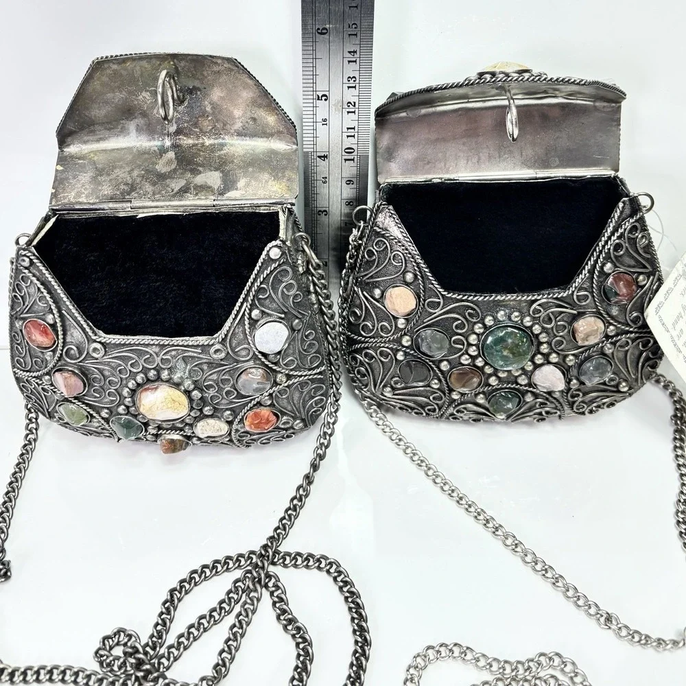Silver Metal Purse Set 1lb 7oz Sajai Bag - Agate Stones Cocktail 1 NWT + 1 NWOT